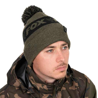 Шапка с помпоном Fox Collection Bobble, зелено-черная
